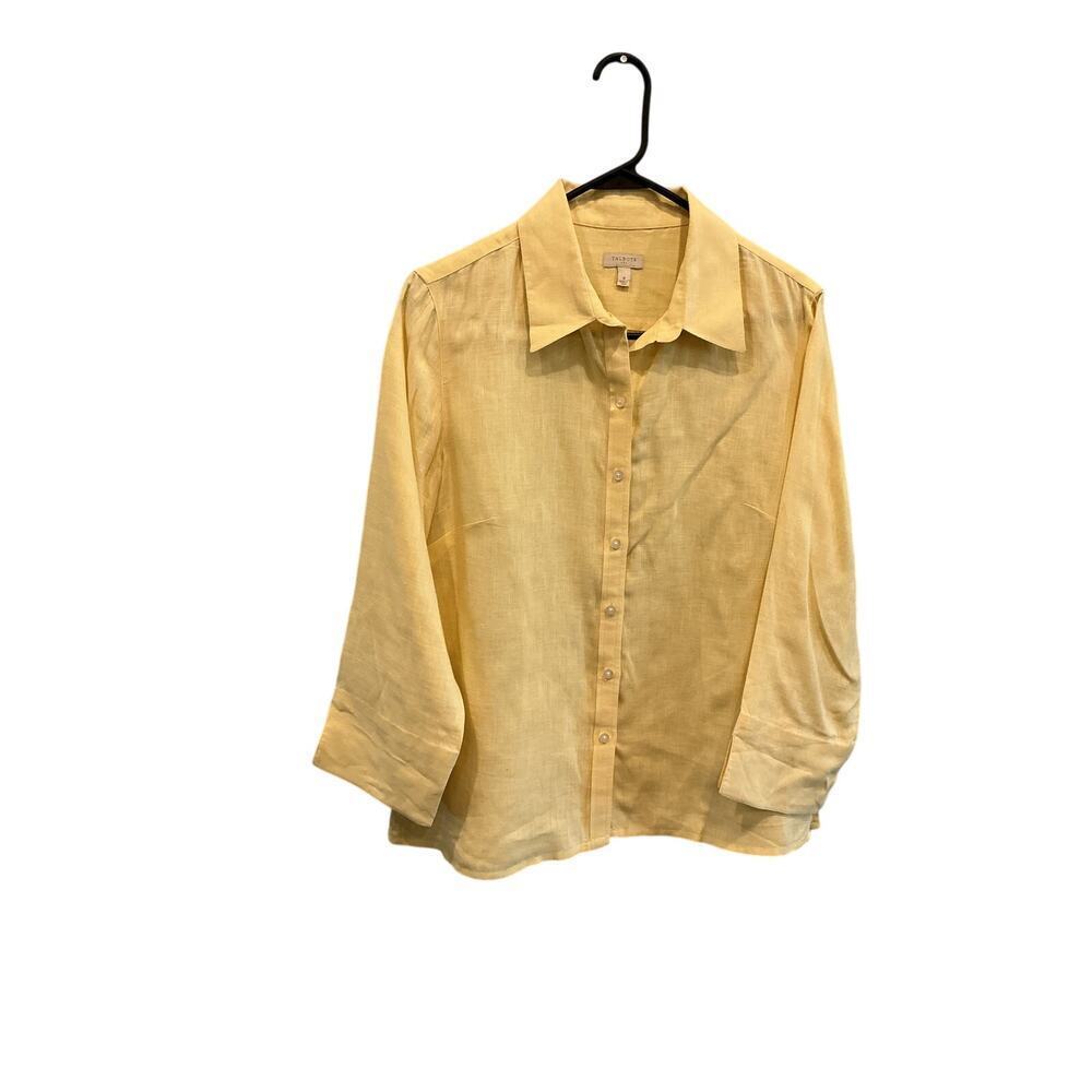 Talbots Womens Linen Button Up Shirt Butter Yellow Beachy Euro Summer Coastal - Picture 8 of 8